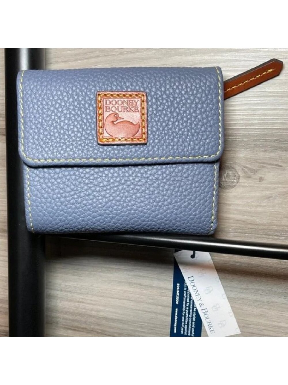NWT- Dooney & Bourke Pebble Leather Small Flap Wallet- Steel Blue